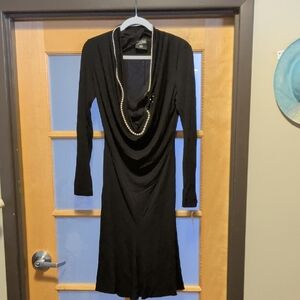 Sz 8 $2065 Jean Paul Gaultier Elegant Black Dress with Pearl Detail